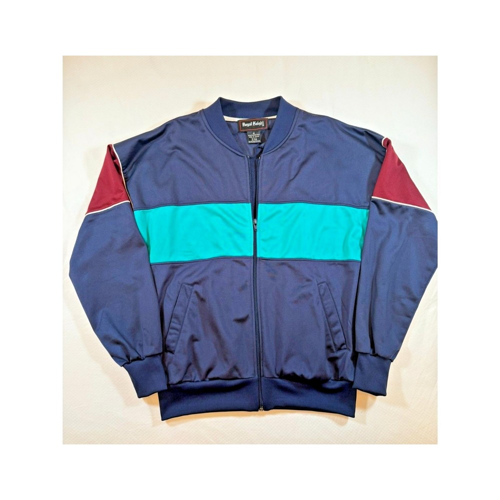 Royal Knight Mens Vintage Colorblock Track Jacket Navy Teal‎ Burgundy Size M